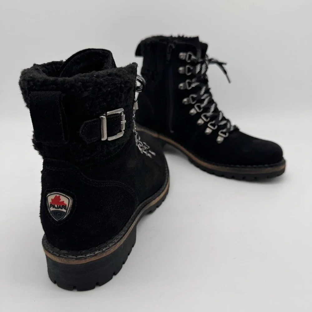 Pajar Black Leather Waterproof Lace Up Zip Ankle Boot Size 10